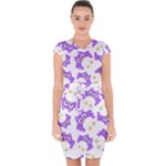Purple Owl Pattern Background Capsleeve Drawstring Dress 