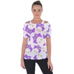 Purple Owl Pattern Background Shoulder Cut Out Short Sleeve Top