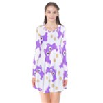 Purple Owl Pattern Background Long Sleeve V-neck Flare Dress