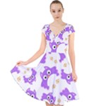 Purple Owl Pattern Background Cap Sleeve Front Wrap Midi Dress