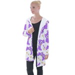 Purple Owl Pattern Background Longline Hooded Cardigan