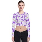 Purple Owl Pattern Background Long Sleeve Zip Up Bomber Jacket
