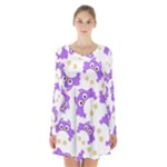Purple Owl Pattern Background Long Sleeve Velvet V-neck Dress