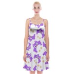 Purple Owl Pattern Background Spaghetti Strap Velvet Dress