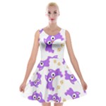 Purple Owl Pattern Background Velvet Skater Dress