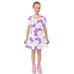 Purple Owl Pattern Background Kids  Short Sleeve Velvet Dress