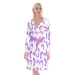 Purple Owl Pattern Background Long Sleeve Velvet Front Wrap Dress