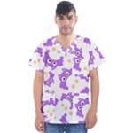 Purple Owl Pattern Background Men s V-Neck Scrub Top