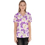 Purple Owl Pattern Background Women s V-Neck Scrub Top