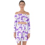 Purple Owl Pattern Background Off Shoulder Top with Skirt Set