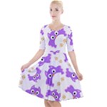 Purple Owl Pattern Background Quarter Sleeve A-Line Dress