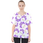 Purple Owl Pattern Background V-Neck Dolman Drape Top