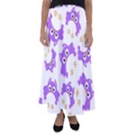 Purple Owl Pattern Background Flared Maxi Skirt