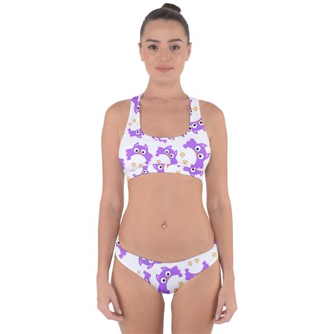 Purple Owl Pattern Background Cross Back Hipster Bikini Set from ArtsNow.com