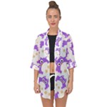 Purple Owl Pattern Background Open Front Chiffon Kimono