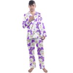 Purple Owl Pattern Background Men s Long Sleeve Satin Pajamas Set