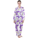 Purple Owl Pattern Background Women s Long Sleeve Satin Pajamas Set	
