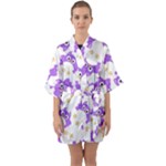Purple Owl Pattern Background Half Sleeve Satin Kimono 