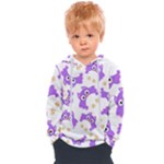 Purple Owl Pattern Background Kids  Overhead Hoodie