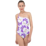 Purple Owl Pattern Background Classic One Shoulder Swimsuit