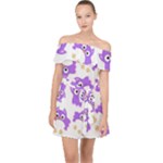 Purple Owl Pattern Background Off Shoulder Chiffon Dress
