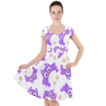 Purple Owl Pattern Background Cap Sleeve Midi Dress