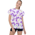 Purple Owl Pattern Background Ruffle Collar Chiffon Blouse