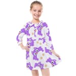 Purple Owl Pattern Background Kids  Quarter Sleeve Shirt Dress
