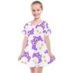 Purple Owl Pattern Background Kids  Smock Dress