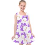 Purple Owl Pattern Background Kids  Cross Back Dress