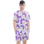 Purple Owl Pattern Background Men s Mesh T-Shirt and Shorts Set