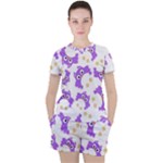 Purple Owl Pattern Background Women s T-Shirt and Shorts Set