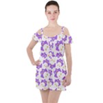 Purple Owl Pattern Background Ruffle Cut Out Chiffon Playsuit