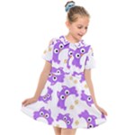 Purple Owl Pattern Background Kids  Short Sleeve Shirt Dress