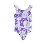 Purple Owl Pattern Background Kids  Frill Swimsuit