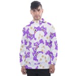 Purple Owl Pattern Background Men s Front Pocket Pullover Windbreaker