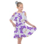 Purple Owl Pattern Background Kids  Shoulder Cutout Chiffon Dress