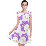 Purple Owl Pattern Background Tie Up Tunic Dress