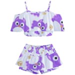 Purple Owl Pattern Background Kids  Off Shoulder Skirt Bikini