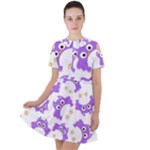 Purple Owl Pattern Background Short Sleeve Shoulder Cut Out Dress 