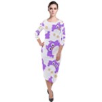 Purple Owl Pattern Background Quarter Sleeve Midi Velour Bodycon Dress