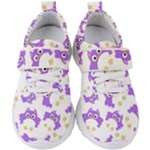 Purple Owl Pattern Background Kids  Velcro Strap Shoes