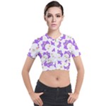 Purple Owl Pattern Background Short Sleeve Cropped Jacket