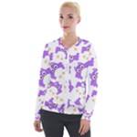 Purple Owl Pattern Background Velvet Zip Up Jacket