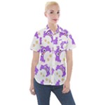 Purple Owl Pattern Background Women s Short Sleeve Pocket Shirt