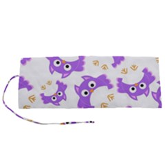 Purple Owl Pattern Background Roll Up Canvas Pencil Holder (S) from ArtsNow.com