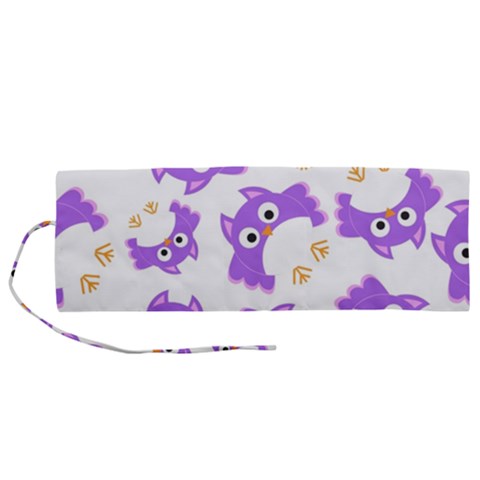 Purple Owl Pattern Background Roll Up Canvas Pencil Holder (M) from ArtsNow.com