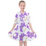 Purple Owl Pattern Background Kids  All Frills Chiffon Dress