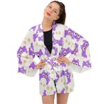 Purple Owl Pattern Background Long Sleeve Kimono