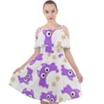 Purple Owl Pattern Background Cut Out Shoulders Chiffon Dress